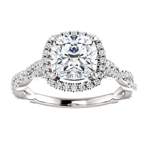 Cushion Twist Halo Style Engagement Ring - I Heart Moissanites