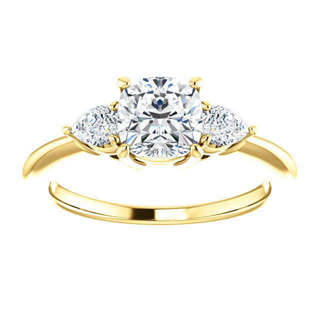 Cushion Tri -Stone Style Pear Accent Engagement Ring - I Heart Moissanites