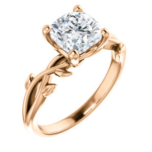 Cushion Solitaire Leaf Design Engagement Ring - I Heart Moissanites