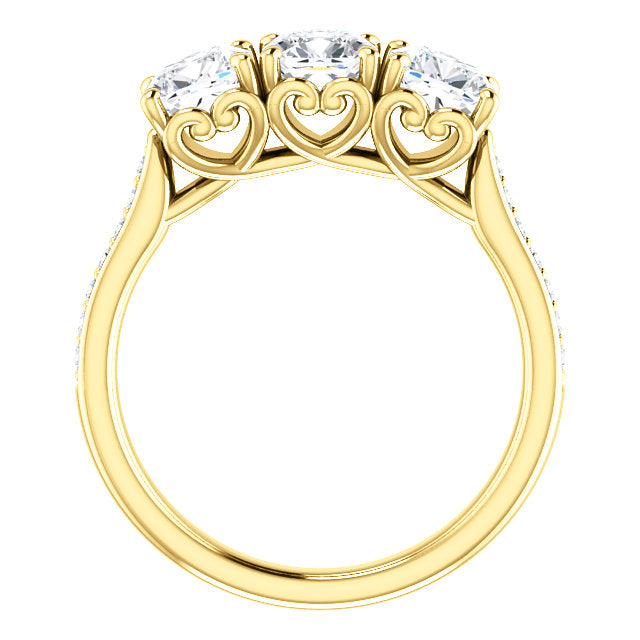 Cushion Tri -Stone Style Engagement Ring - I Heart Moissanites