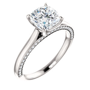 Cushion Solitaire & Hidden Diamond Band Engagement Ring - I Heart Moissanites