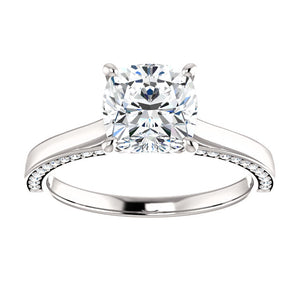 Cushion Solitaire & Hidden Diamond Band Engagement Ring - I Heart Moissanites