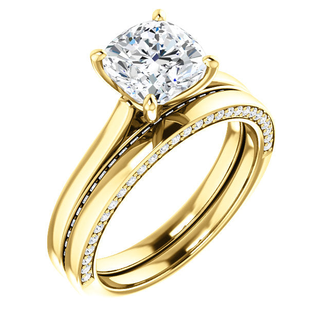 Cushion Solitaire & Hidden Diamond Band Engagement Ring - I Heart Moissanites