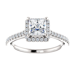 Princess Halo & Heart Style Engagement Ring - I Heart Moissanites
