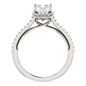 Princess Halo & Heart Style Engagement Ring - I Heart Moissanites