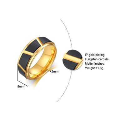 Tungsten Black & Gold Brushed Finish 8mm Men's Ring