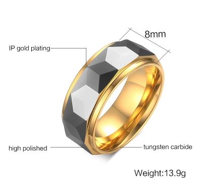 Tungsten Patterned Silver & Gold 8mm Men's Ring