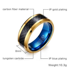 Tungsten Blue With Gold & Black Inlay 8mm Men's Ring