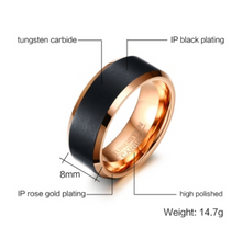 Tungsten Steel Brushed Black and Rose Gold Ring - I Heart Moissanites