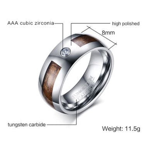 Tungsten CZ & Wood Inlay 8mm Men's Ring
