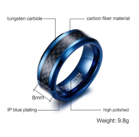 Tungsten Blue With Black Inlay 8mm Men's Ring