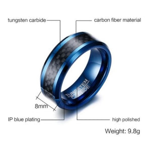 Tungsten Blue With Black Inlay 8mm Men's Ring
