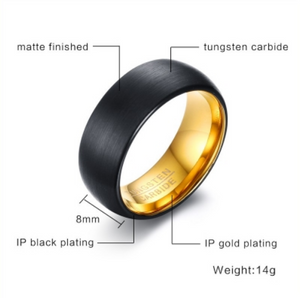 Tungsten Black & Gold Brushed Finish 8mm Men's Ring