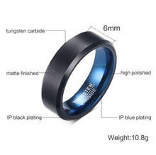 Tungsten Blue & Black Brushed Finish 6mm Men's Ring