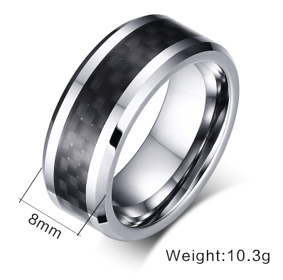 Tungsten Silver With Black Inlay 8mm Men's Ring