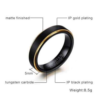 Tungsten Steel Polished Gold With Black Men's Ring - I Heart Moissanites