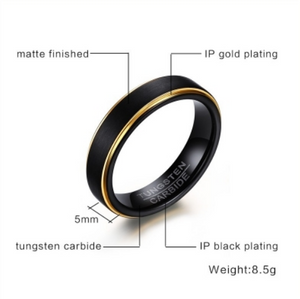 Tungsten Steel Polished Gold With Black Men's Ring - I Heart Moissanites