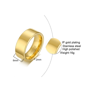 Tungsten Gold Finish Flat 8mm Men's Ring