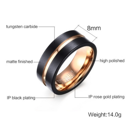 Tungsten Steel Brushed Black and Rose Gold Ring - I Heart Moissanites