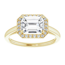Emerald East West Halo Style Engagement Ring