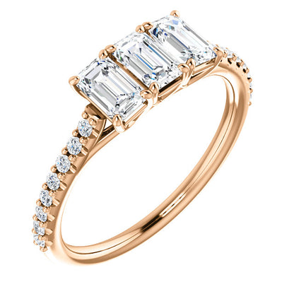 Emerald Tri -Stone Style Engagement Ring - I Heart Moissanites