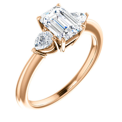 Emerald Tri -Stone Style Pear Accent Engagement Ring - I Heart Moissanites
