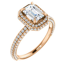Emerald Halo Style Engagement Ring - I Heart Moissanites