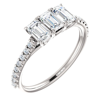 Emerald Tri -Stone Style Engagement Ring - I Heart Moissanites