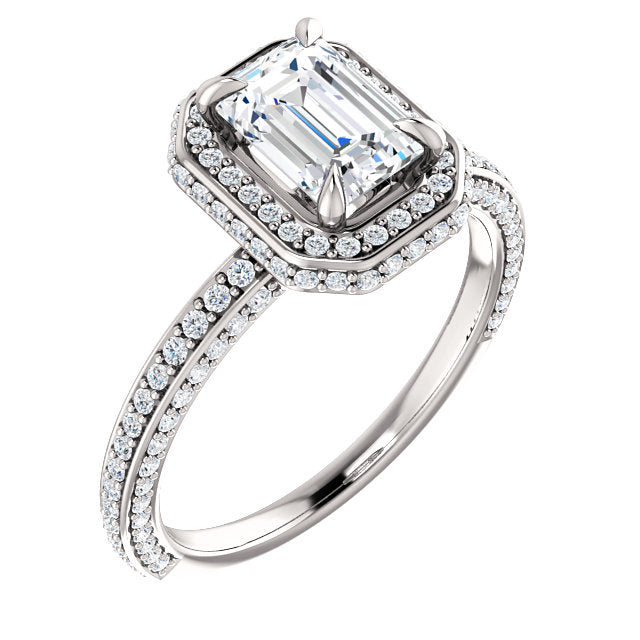 Emerald Halo Style Engagement Ring - I Heart Moissanites
