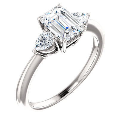 Emerald Tri -Stone Style Pear Accent Engagement Ring - I Heart Moissanites