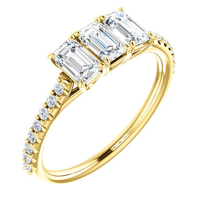 Emerald Tri -Stone Style Engagement Ring - I Heart Moissanites