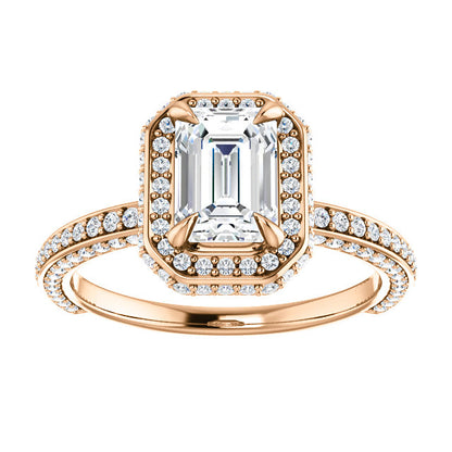 Emerald Halo Style Engagement Ring - I Heart Moissanites