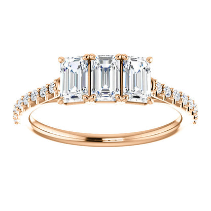 Emerald Tri -Stone Style Engagement Ring - I Heart Moissanites