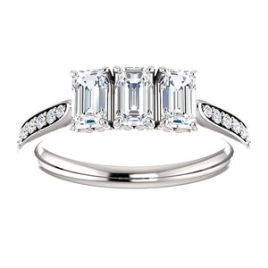 Emerald Tri -Stone Style Engagement Ring - I Heart Moissanites