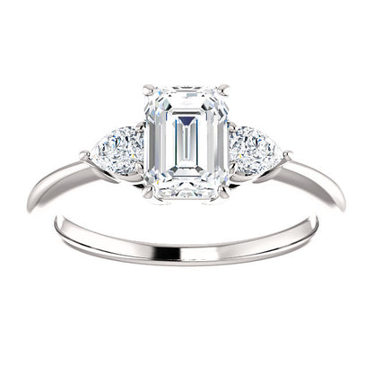 Emerald Tri -Stone Style Pear Accent Engagement Ring - I Heart Moissanites