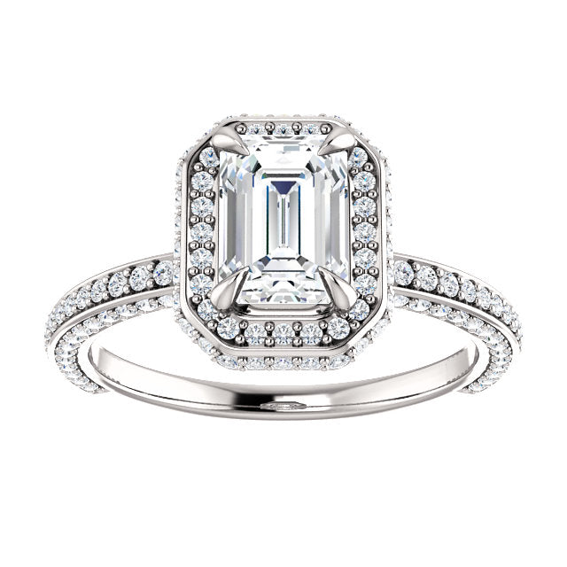 Emerald Halo Style Engagement Ring - I Heart Moissanites