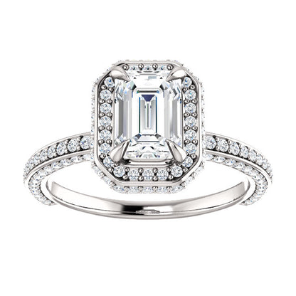Emerald Halo Style Engagement Ring - I Heart Moissanites