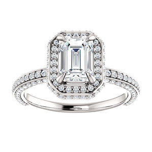 Emerald Halo Style Engagement Ring - I Heart Moissanites