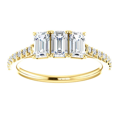 Emerald Tri -Stone Style Engagement Ring - I Heart Moissanites