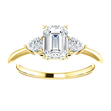 Emerald Tri -Stone Style Pear Accent Engagement Ring - I Heart Moissanites