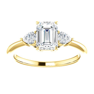 Emerald Tri -Stone Style Pear Accent Engagement Ring - I Heart Moissanites