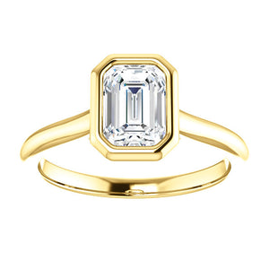 Solitaire Emerald Cut Bezel Engagement Ring - I Heart Moissanites