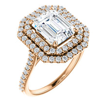 Emerald Double Halo Style Engagement Ring - I Heart Moissanites