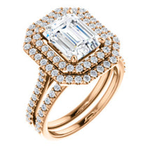 Emerald Double Halo Style Engagement Ring - I Heart Moissanites