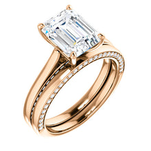 Emerald Solitaire & Hidden Diamond Band Engagement Ring - I Heart Moissanites