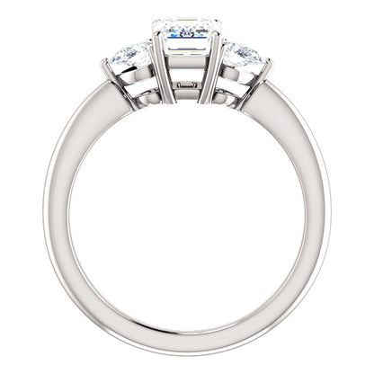 Emerald Tri -Stone Style Pear Accent Engagement Ring - I Heart Moissanites