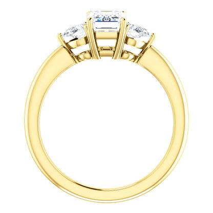 Emerald Tri -Stone Style Pear Accent Engagement Ring - I Heart Moissanites