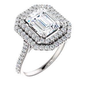 Emerald Double Halo Style Engagement Ring - I Heart Moissanites