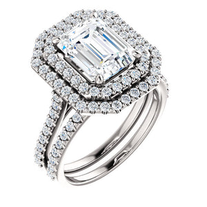 Emerald Double Halo Style Engagement Ring - I Heart Moissanites