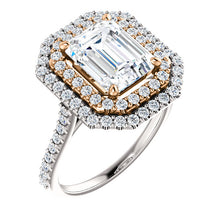 Emerald Double Halo Style Engagement Ring - I Heart Moissanites